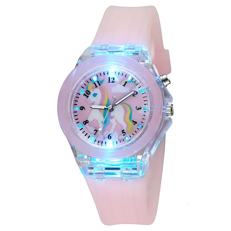 Montres pour enfants Mode Cartoon Licorne Enfants Montres Filles Bracelet En Silicone Flash Lumière Enfants Montre Horloge Quartz Montres Reloj Infantil 230606