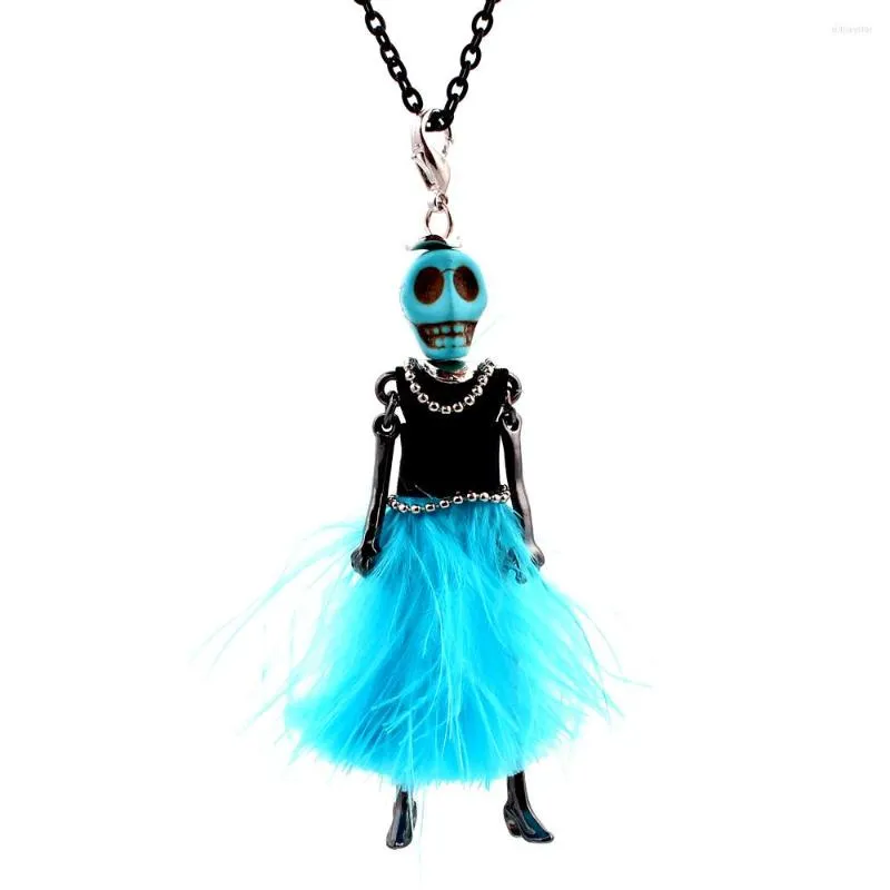 Pendant Necklaces Arrival PARIS Handmade Dance Doll Pendants Necklace Halloween Skull Fashion Women Blue Feather Charms