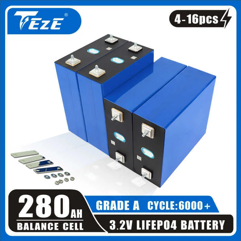 4-16pcs 280AH 3.2V LIFEPO4 배터리 등급 A 균형 셀 셀 셀 충전식 태양열 베테리아 12V 24V 보트 골프 카트 RV EU 세금 무료