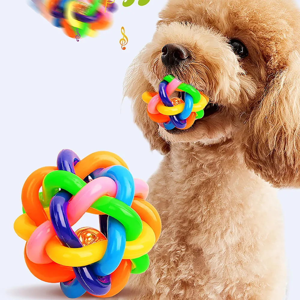 Jouets pour chiens de compagnie chat cloches colorées balles en caoutchouc drôle chien molaire mâcher morsure jouet chiot chaton interactif arc-en-ciel balle chien accessoires