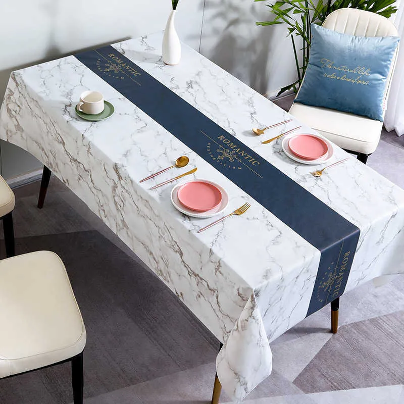 Nappe de Table moderne en marbre imprimé, décoration rectangulaire de mariage, imperméable, couverture de Table à manger en marbre, décoration de fête R230605
