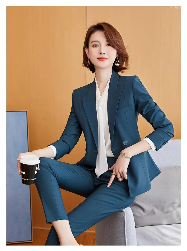 Womens Two Piece Pants Navy Blue Casual Women Business Outfit Suits Female  Custom Made Office Work Tuxedos Terno Feminino Jacket From Qualityclothes,  $143.2