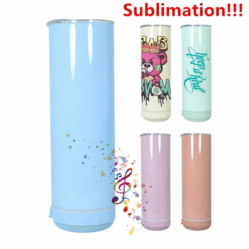 20oz sublimering macaron bluetooth högtalare tumbler sublimering smal färgad tumlare trådlös intelligenta musik koppar rostfritt stål smart vattenflaska