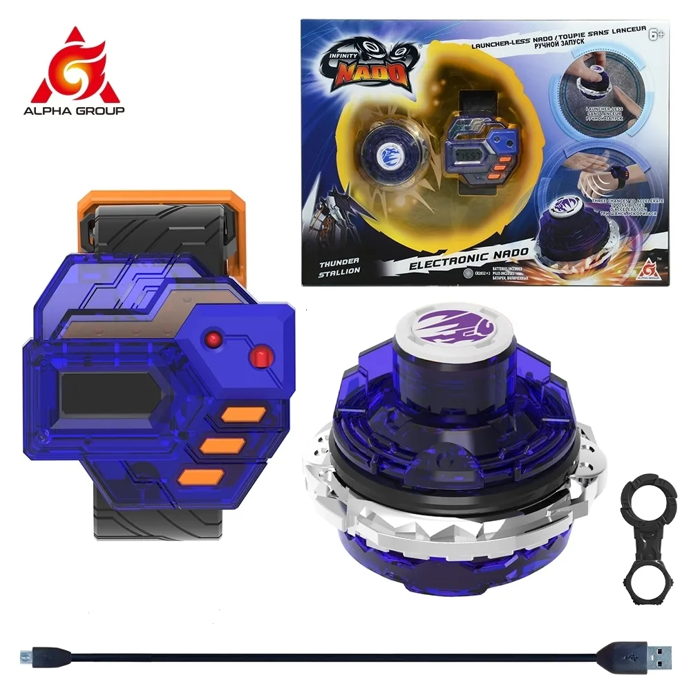 4D Beyblades Nado 3 Eletrônico Thunder Stallion Skyshatter Fiend Controller Gyro Auto Spin Spinning Top Kids Anime Toy 230605