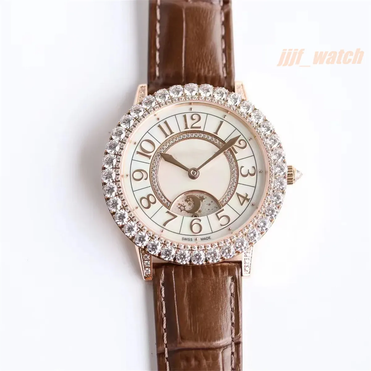 GF Lady watch size 36mm with Cal.898A /1 automatic movement Motherof pearl dial Swarovski diamond ring sapphire glass mirror designer watches