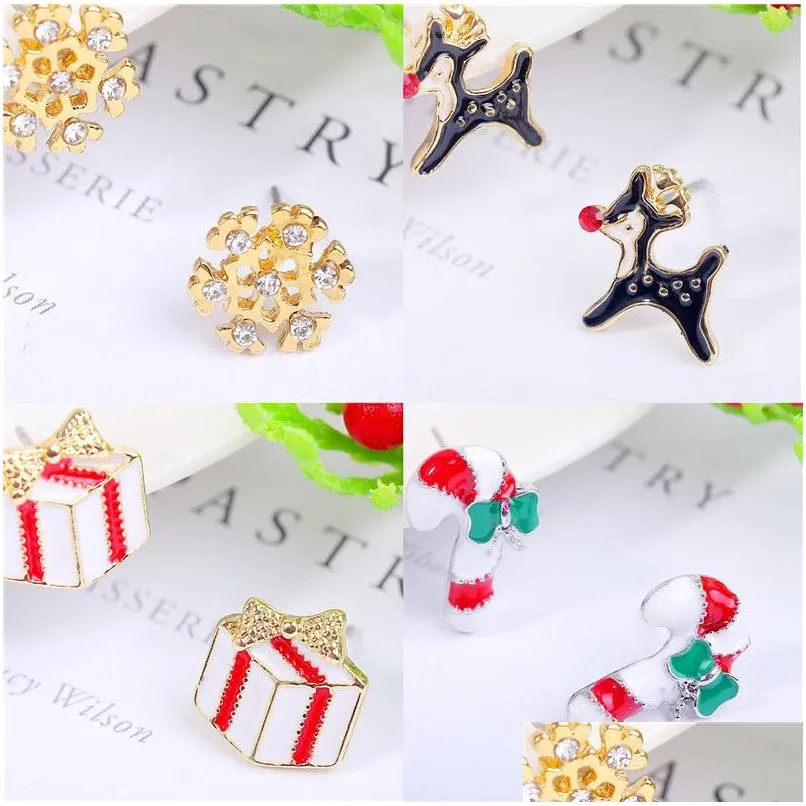 Stud emayel kristal christams küpeler Santa ren geyiği kar tanesi için kız kadın moda mücevherleri ve kumlu damla gemi teslimatı dh9im