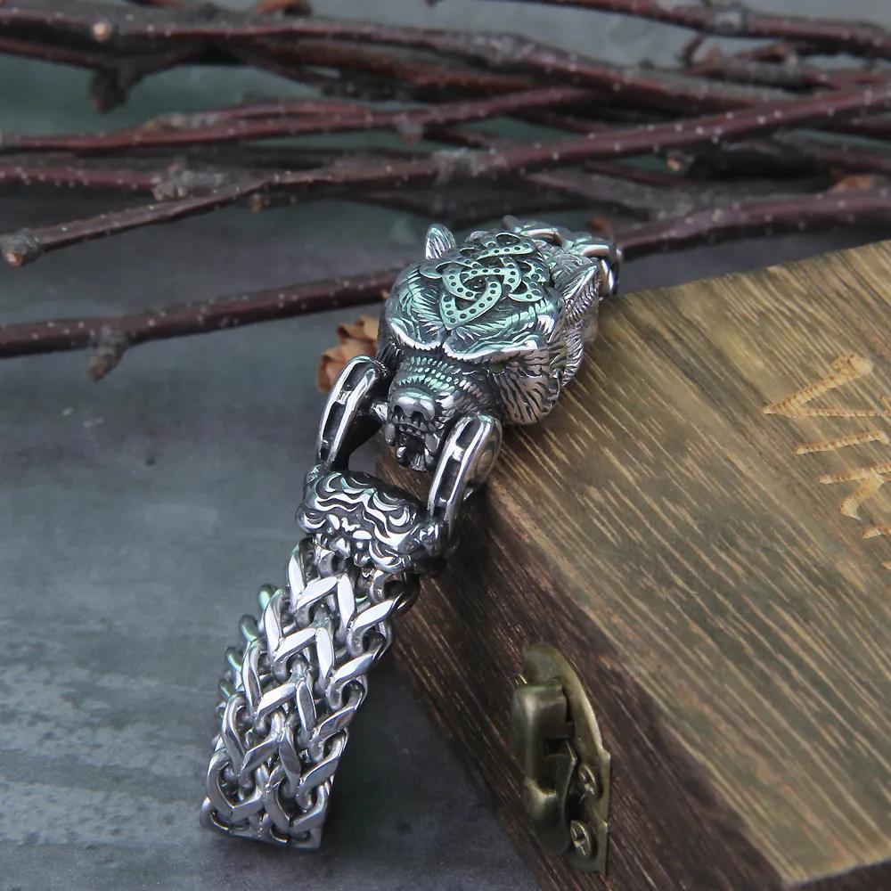 Viking Wolf Bracelet For Men Stainless Steel Mesh Chain With Viking Wolf Bracelet For Men Stainless Steel Mesh Chain With