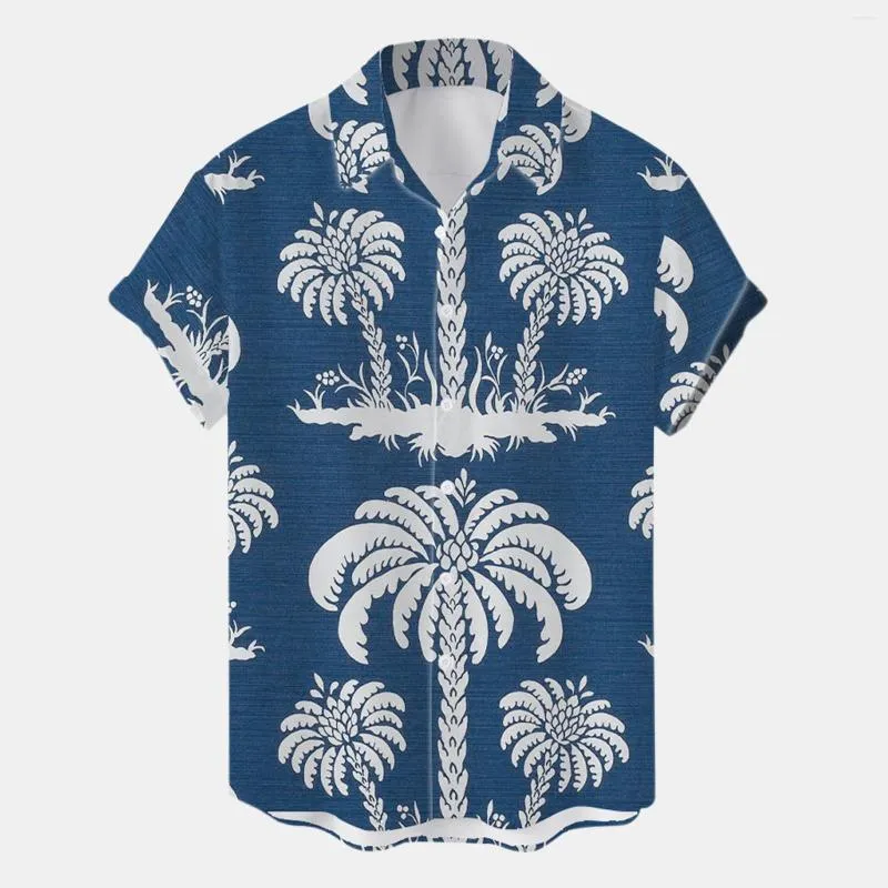 Мужские рубашки летняя топ -топ -мужчина на гавайских деревах рубашка блузка с коротким рукавом выключить воротник негабаритный футболка для мужчин