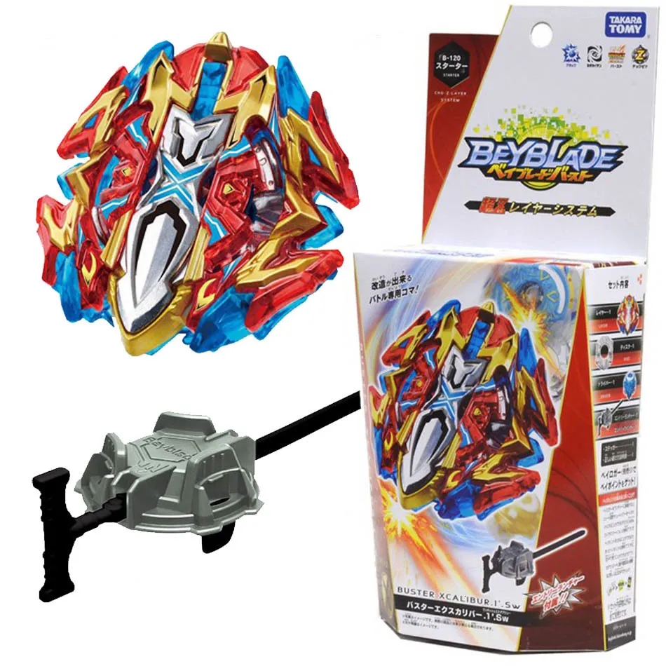 4D Beyblades Original Tomy Beyblade Burst B120 Starter Buster Xcalibur 1 'Épée avec er Cho Z Series Jouets de collection pour enfants 230605