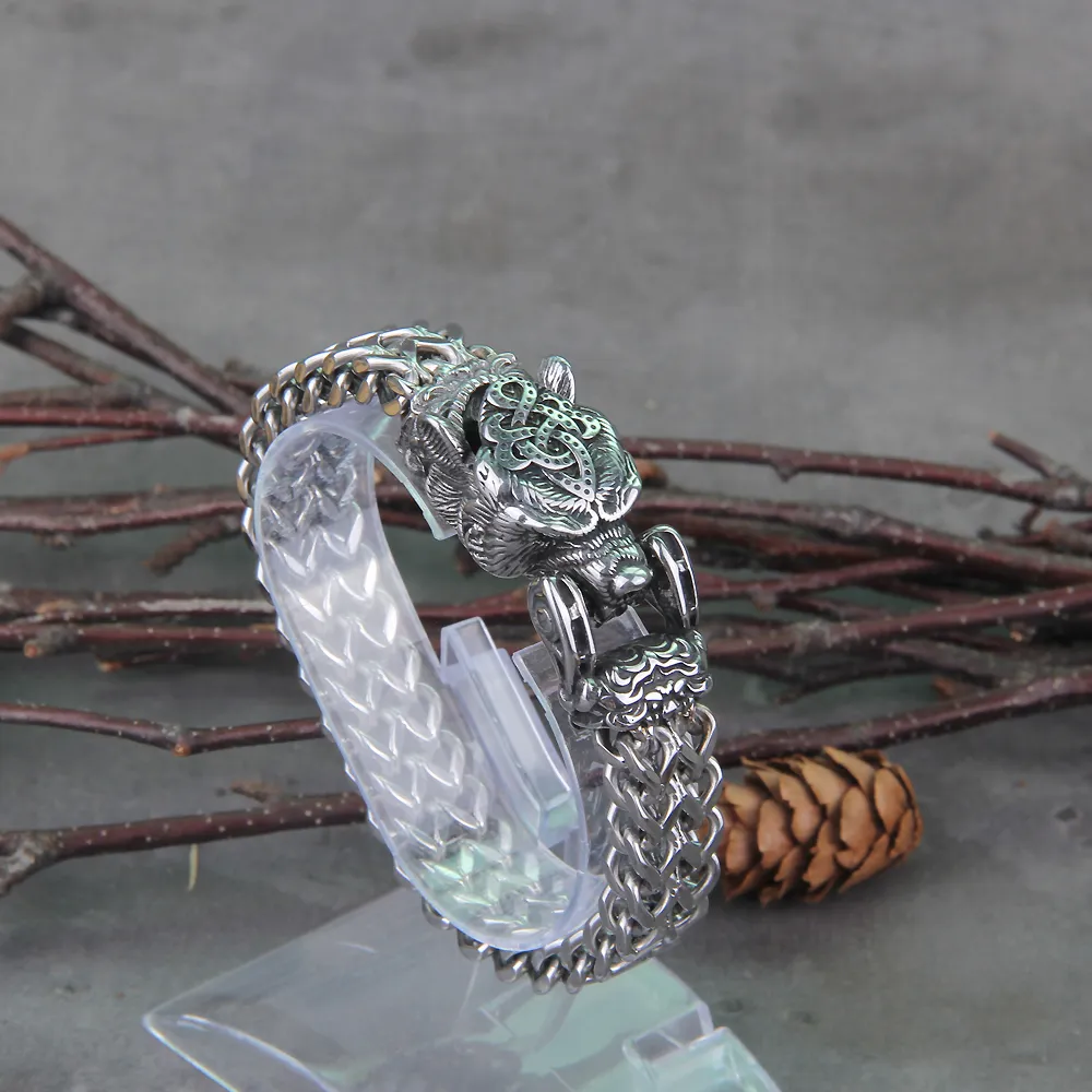 Viking Wolf Bracelet For Men Stainless Steel Mesh Chain With Viking Wolf Bracelet For Men Stainless Steel Mesh Chain With