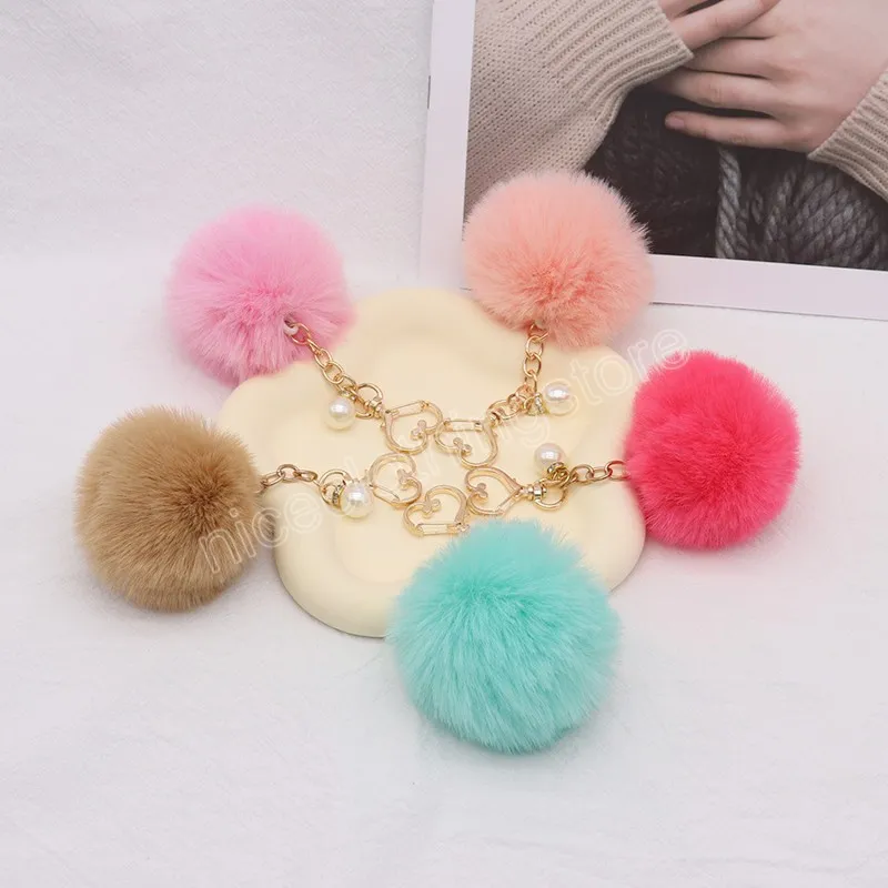 Coloré couleur unie boule de cheveux porte-clés doux pompon queue d'animal boule de cheveux voiture porte-clés dames voiture sac accessoires porte-clés cadeaux