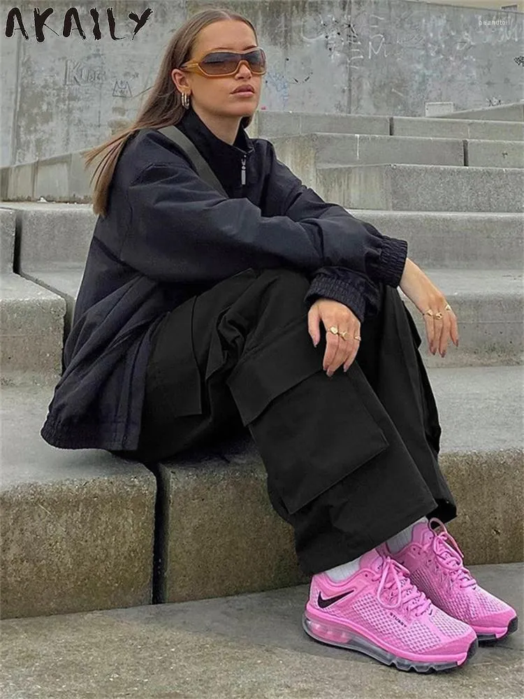 Womens Cargo Pants - High Waist Wide Leg Flare Trousers
