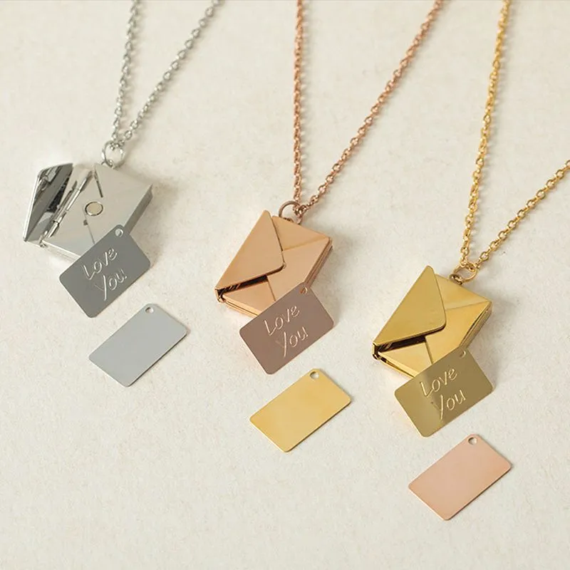 Design mode Lettre d'amour Enveloppe Pendentif Collier En Acier Inoxydable Bijoux Confession Je T'aime pour La Saint Valentin Cadeau De Fête Des Mères