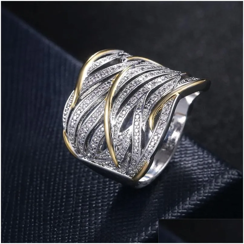 Cluster Rings Gold Two Tone Diamond Ring Crystal Leaf Wrap Fashion Smyckes Women Band 080514 Drop Delivery DHD6C