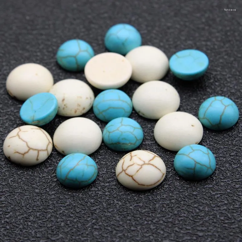 Beads Round Flatback Cabochons Natural White Blue Turquoise Stone Loose For DIY Jewelry Making Earring