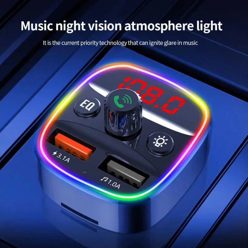 Yeni Araba FM Verici Kiti Handfree Çift USB 3.1A RGB Bluetooth uyumlu MP3 Müzik Alıcı Adaptör Araba Şarj Cihazı Aksesuarları Toptan