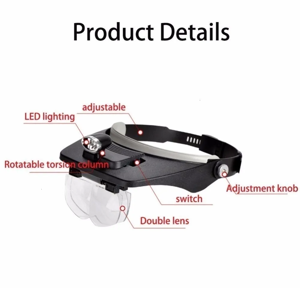 HAWTHeadband Magnifier With Light Rechargeable Magnifying Glasses For Close Work 1.5x   3.5x Magnify Headset With 4 Lenses Jewelers Magnifying Glass Loupe Visor For Reading Crafts Hobby P 303202552 - View #10