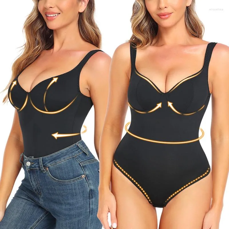 Intimo elasticizzato e modellante da donna S-4XL Perizoma nero Shapewear per le donne Tummy Control Slim Body Shaper Scollo a V Faja Thongs Tuta Top Tuta