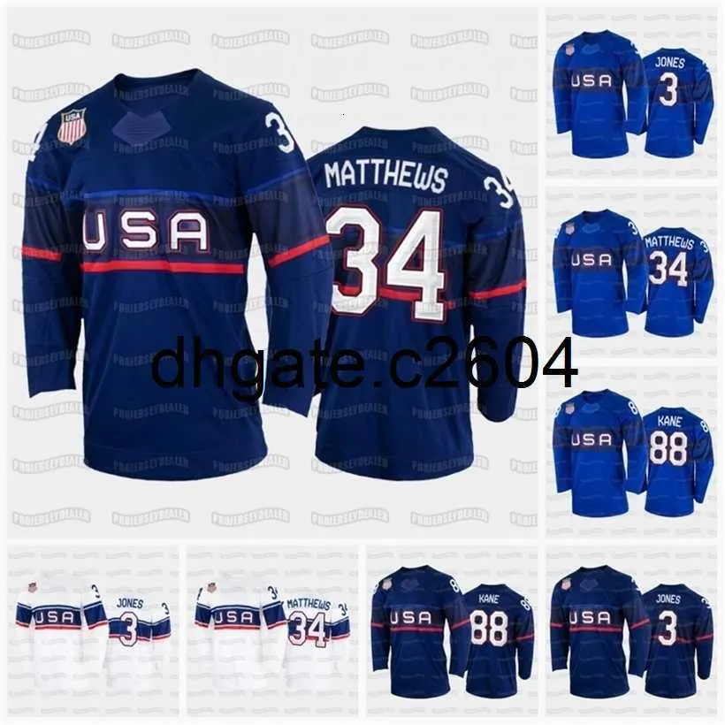 CC2604 C202 Team USA 2022 Winter Hockey Jersey Auston Matthews Patrick Kane Seth Jones Jack Eichel Matthew Tkachuk Charlie McAvoy Johnny Gaudreau T.J.