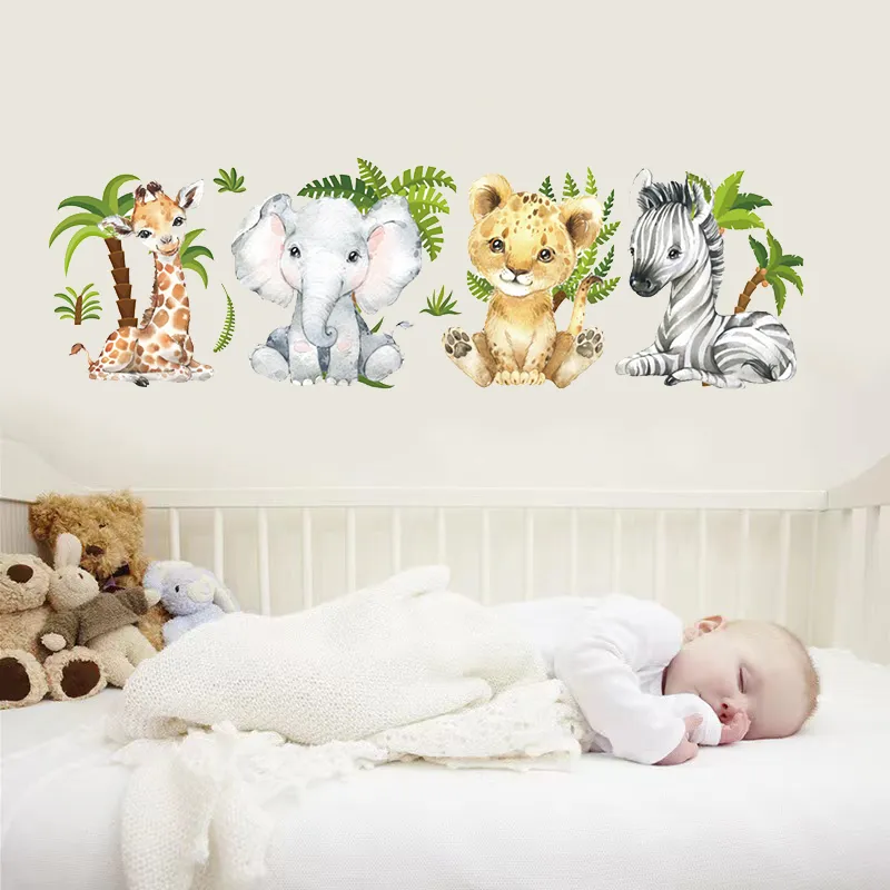Jungle Animaux Stickers Muraux pour Enfants Chambres Garçons Bébé Chambre Chambre Décoration Safari Éléphant Girafe Papier Peint Décoration Murale Vinyle