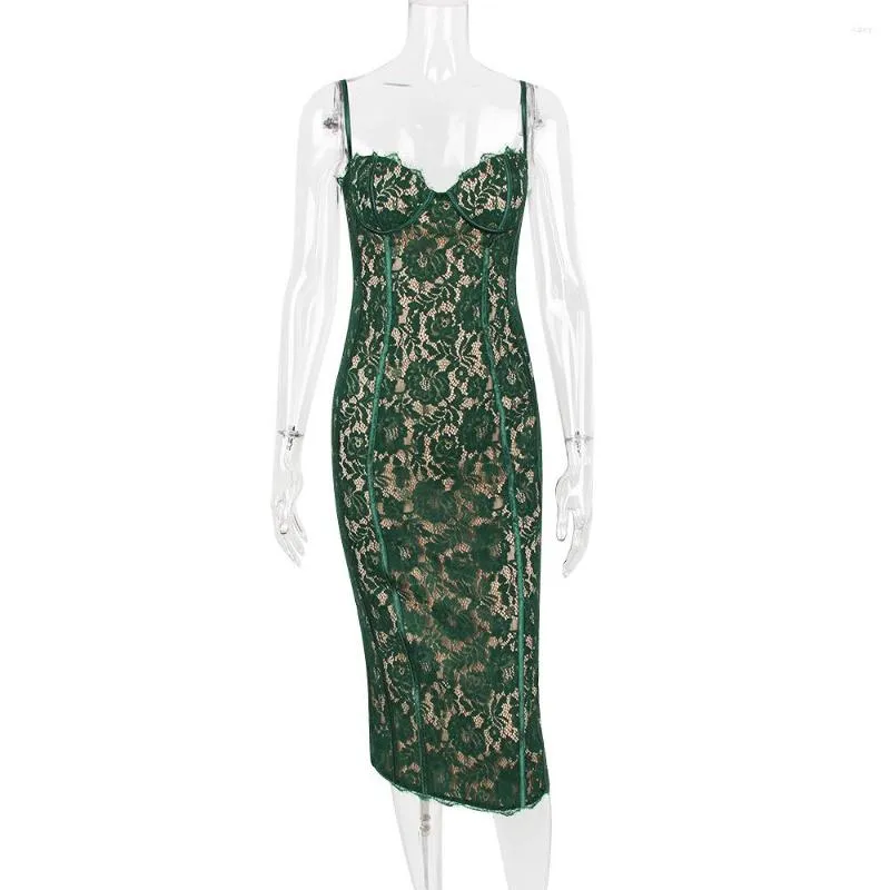 Midi Lace Green Dress Women Spaghetti Strap Mid-Calf Floral Summer Casual  from Dhgate Basic & Casual Dresses - price 59.32