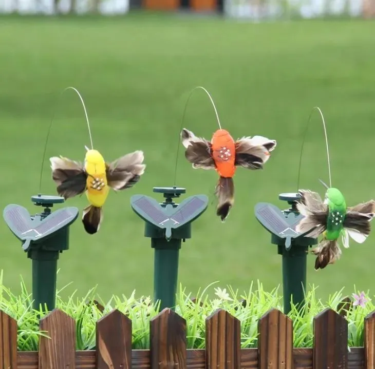 Decorações de jardim energia solar dançando borboletas vibrando vibração voar beija-flor pássaros voando quintal brinquedos engraçados q174