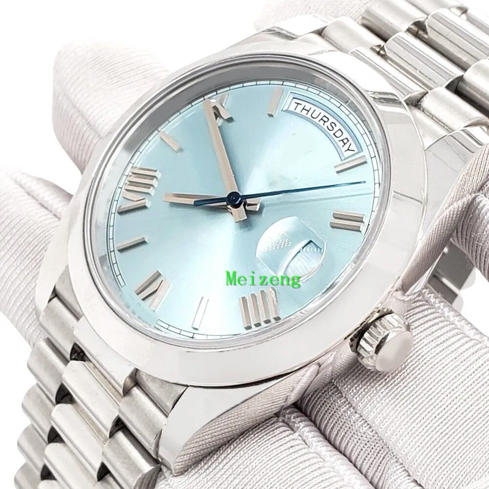 豪華な腕時計の真新しいメンズオートマチックウォッチ社長Day-Date 228206 40mm Ice Blue Roman Platinum Watch Box Papers