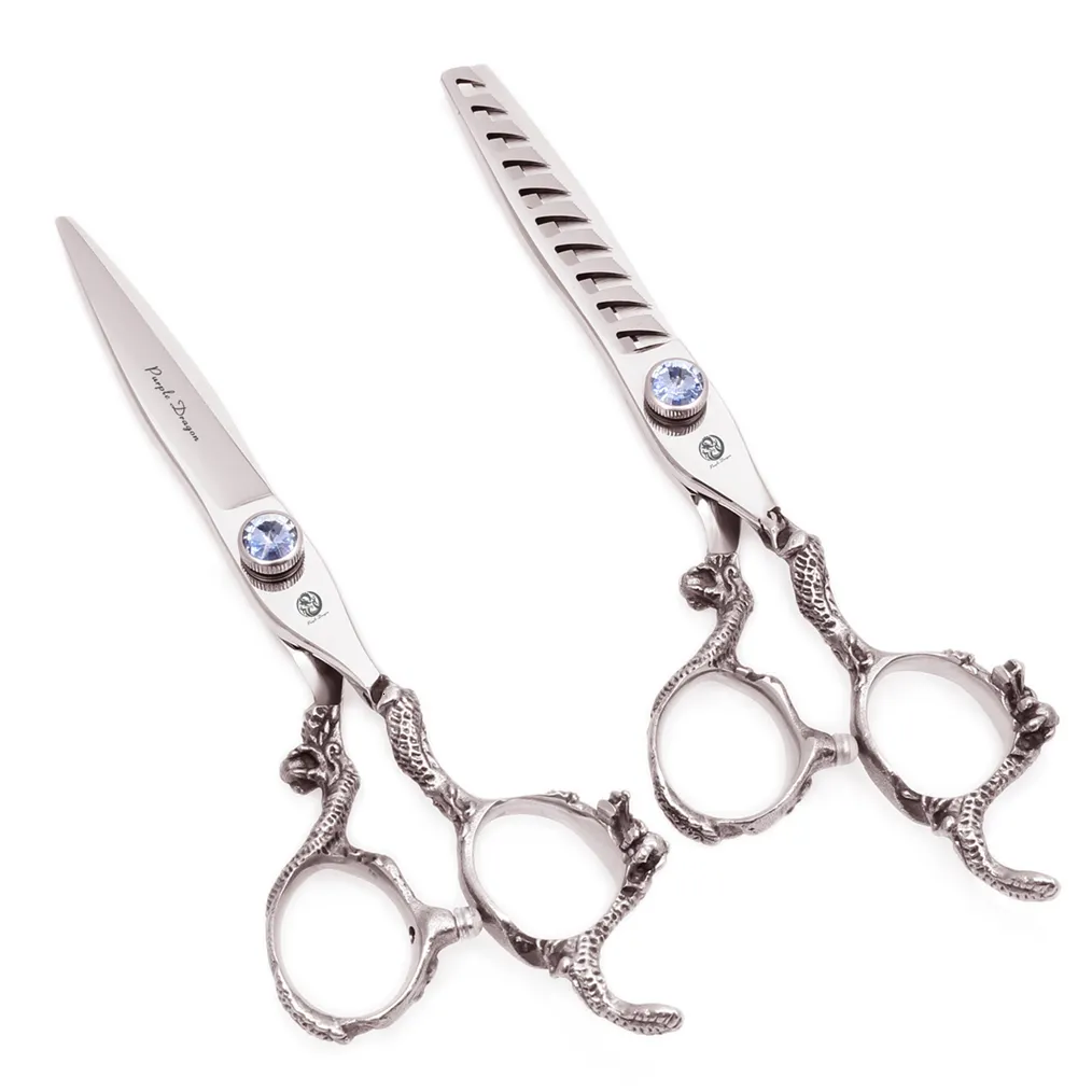 Sax Shears hår sax 6 "Japan 440C Purple Dragon Professional Sharp Edge Frisörande saxar Skärmar tunnare sax Set Z9006 230605