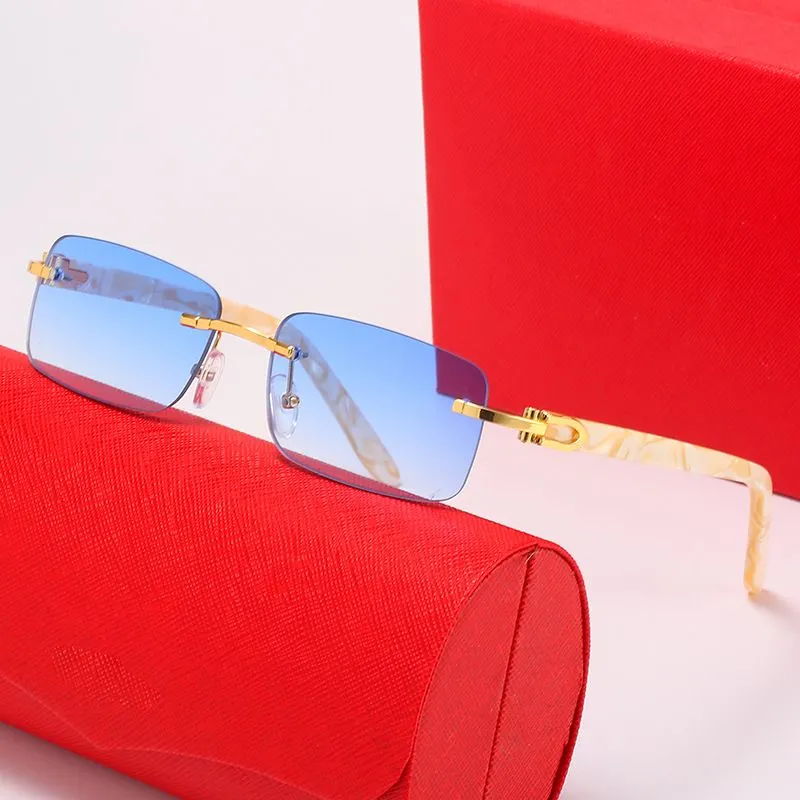 Designer-Sonnenbrillen, Herren-Brillen für Damen, modische Outdoor-Sonnenbrillen, PC-Rahmen, randlos, luxuriöse Damenbrillen, Damen-Büffelhorn-Brillen, Lunettes De Soleil
