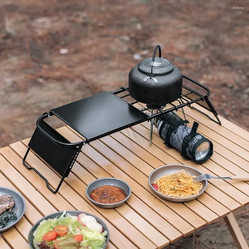 Móveis de acampamento A822 acampamento ao ar livre malha escalável mini suporte de fogão com altura ajustável mesa dobrável de metal chá