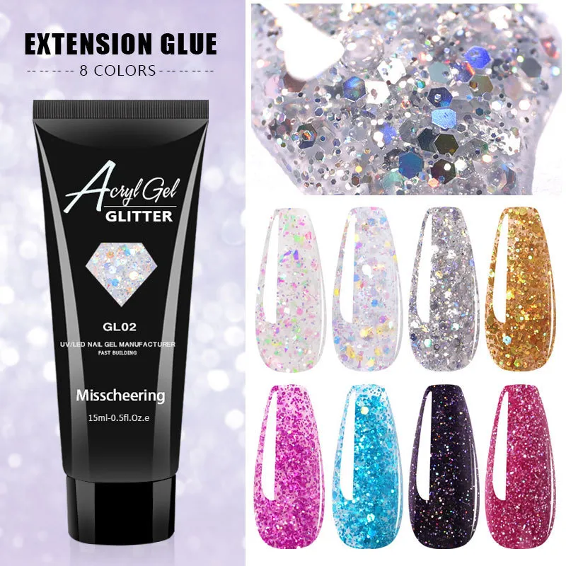 20 ml Glitter Extension Gel UV Vernis À Ongles Semi Permanent Slip Solution Liquide Rapide Extension Gel Doigt Prolonger Nail Art Vernis