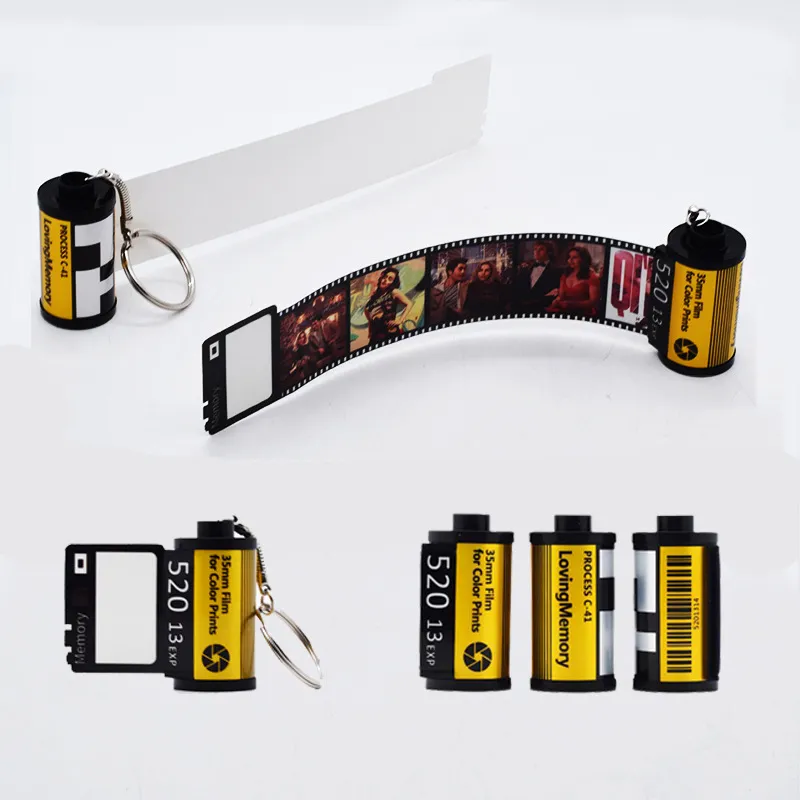 blank sublimation Film Roll Photo Keychain Personalized PET Memory Camera Picture creative key rings Customized Gifts For Dad Mom Men Lover double sides subliate