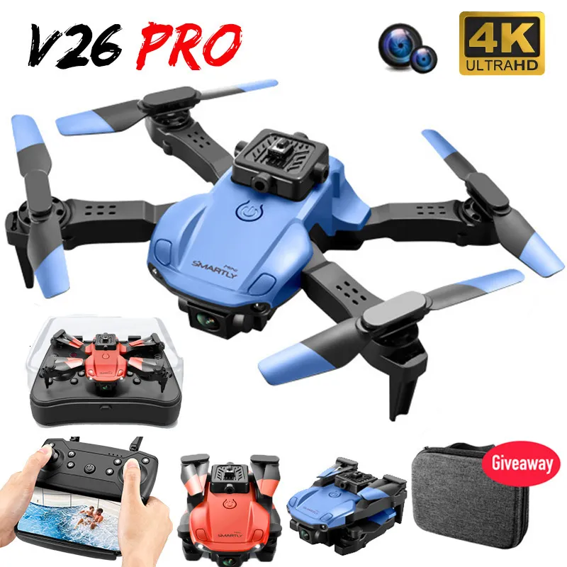 Minicâmera Uav V26 Inteligente Drone Dobrável 4K HD RC Quadcopter Prevenção de Obstáculos Helicóptero Recarregável Controle Remoto Brinquedos para Crianças 230605