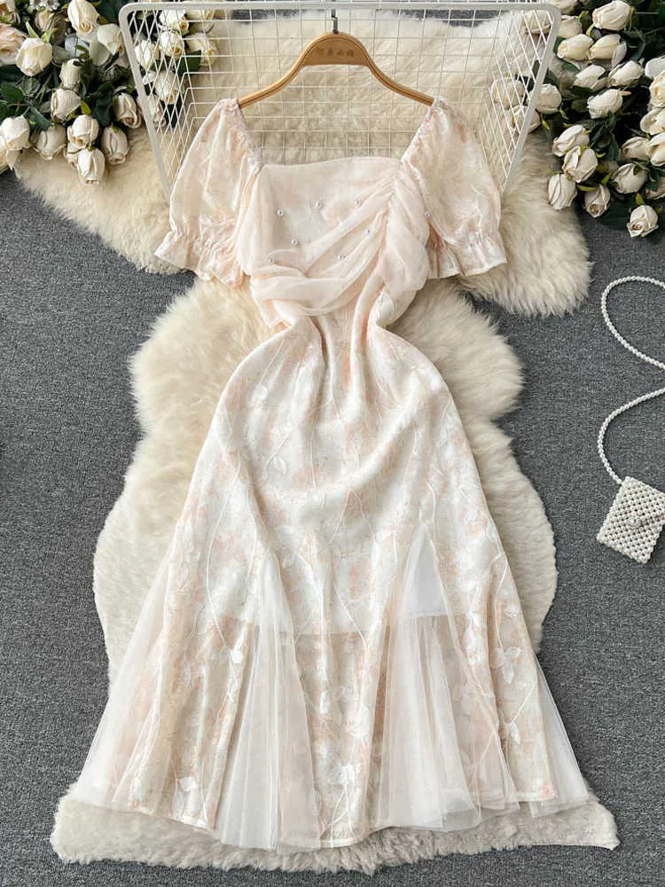 Casual Dresses Romantic Lace Embroidery Women's Princess Fashion Beads Summer Dress Vestidos P230606