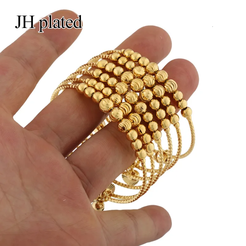 Charm Bracelets JHplated African Ethiopia Dubai Fashion gold color bell bangles jewelry women Party wedding gifts Stretchable free size Bracele 230605