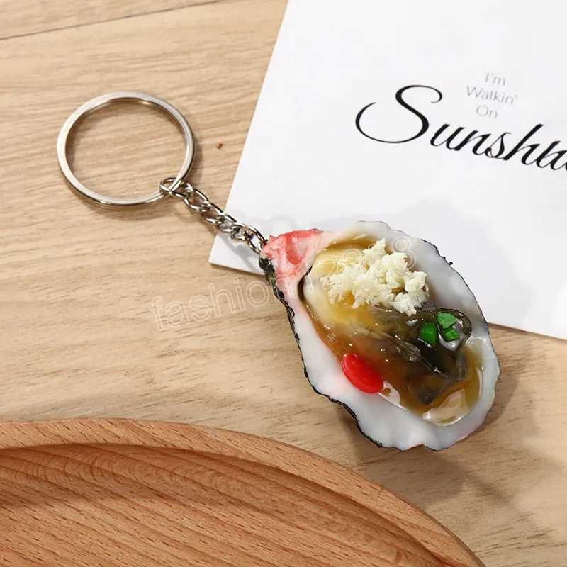 Creative Cartoon PVC Oysters Food Model Key Chains Keychain for Women Girls Seafood Series Bag Accessories Key Ring