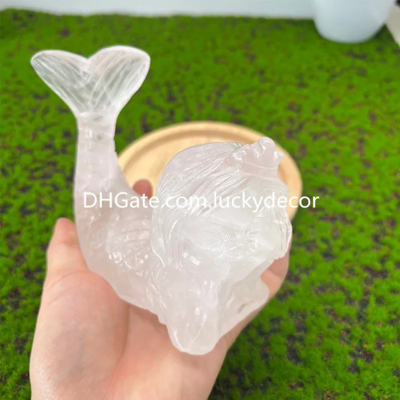 Estátua de sereia de quartzo transparente Specimen Arts Energy Natural Master Healer Crystal Stone Sea Goddess Sculpture Chakra Poderoso Healing Gemstone Gift for Kids and Women