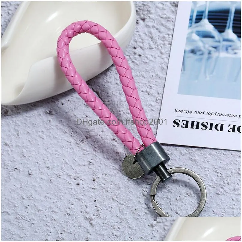 simple ancient silver key ring coin charm hand weave pu leather keychain bag hang fashiono jewelry for women men will and sandy black red