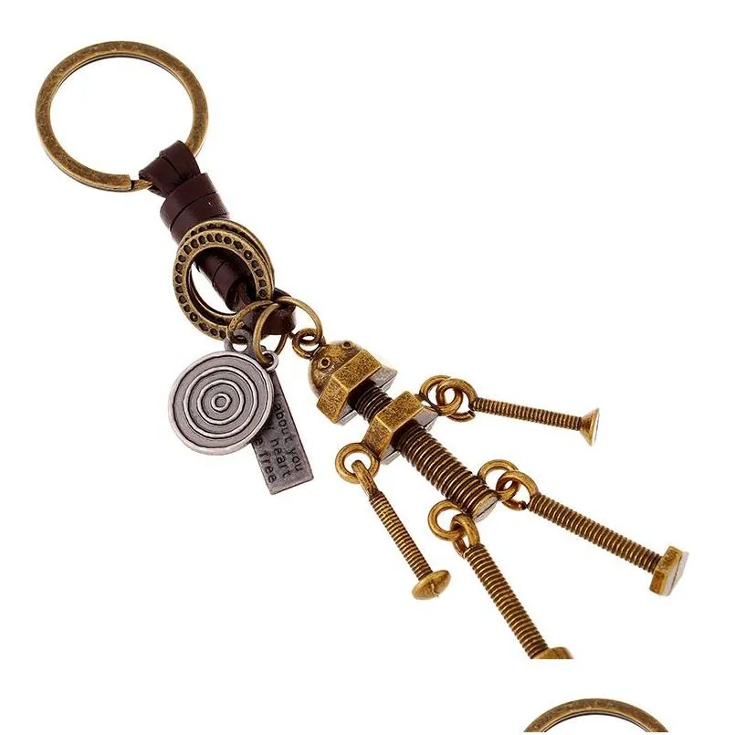 Nyckelringar Punk MOVERABLE SCREW BOLT ROBOT RING RING BRONZE KEYCHAIN ​​BAG HANNS HALLERSMEDAGE VILL OCH SANDY DROP LEVERANS DHP8U