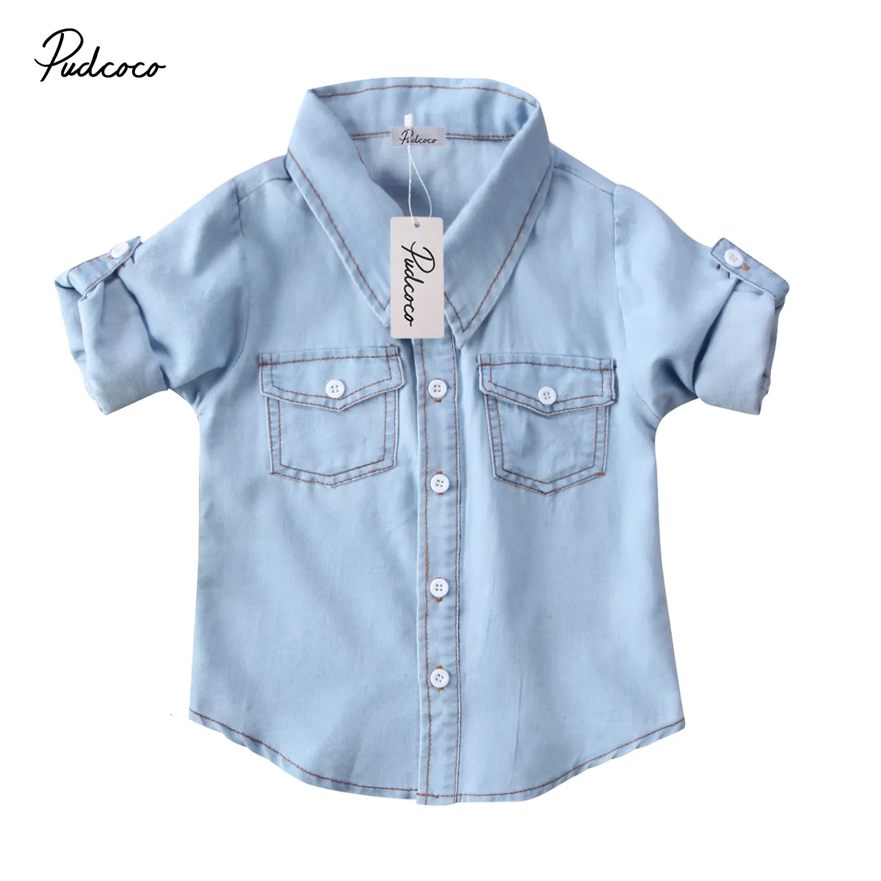 T-shirt Marca Toddler Infant Bambino Bambini Neonati maschi Camicia di jeans T-shirt a maniche lunghe Top Abbigliamento Tasca Abbigliamento casual 1-6T 230605