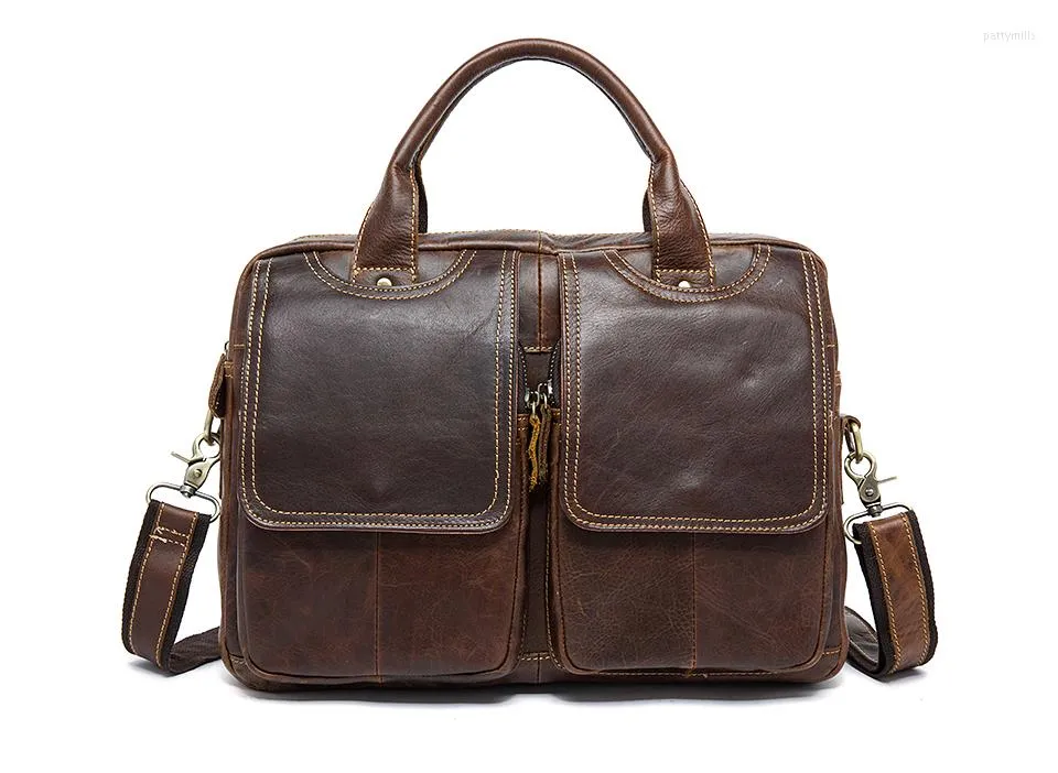 Briefcases Polare Large Full Grain Leather Handbags For Men Business Travel Case Messenger Bag