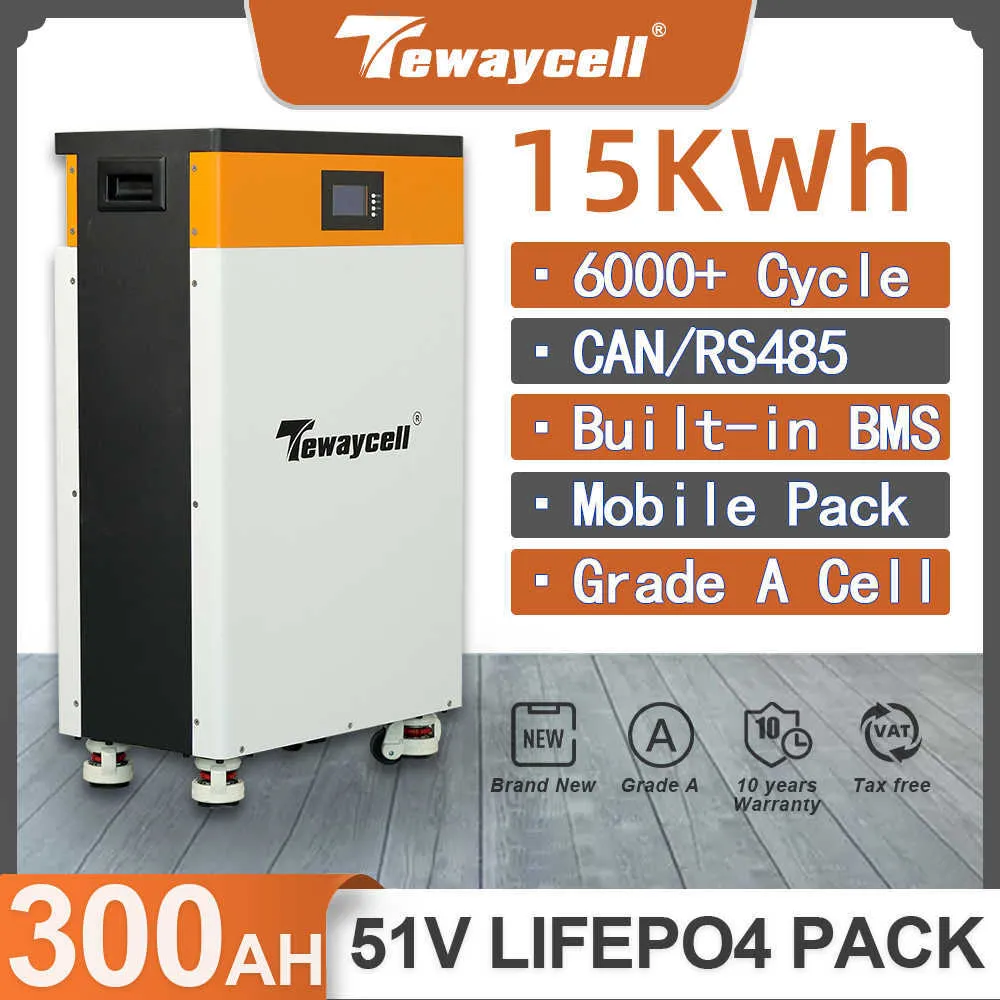 16S 51.2V 300AH Powerwall LifePo4 배터리 팩 15kWh 전력 6000 사이클 Buitl-in BMS 캔 RS485 모니터 태양계 EU US 세금 무료