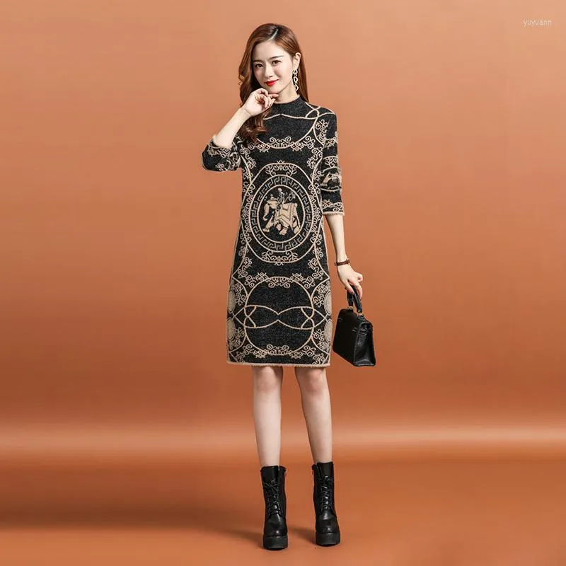 Casual Jurken Nertsen Kasjmier Trui Jurk Vrouwen Herfst Winter 2023 Vintage Jacquard Losse Dikker Warme Gebreide Dieptepunt Vestidos