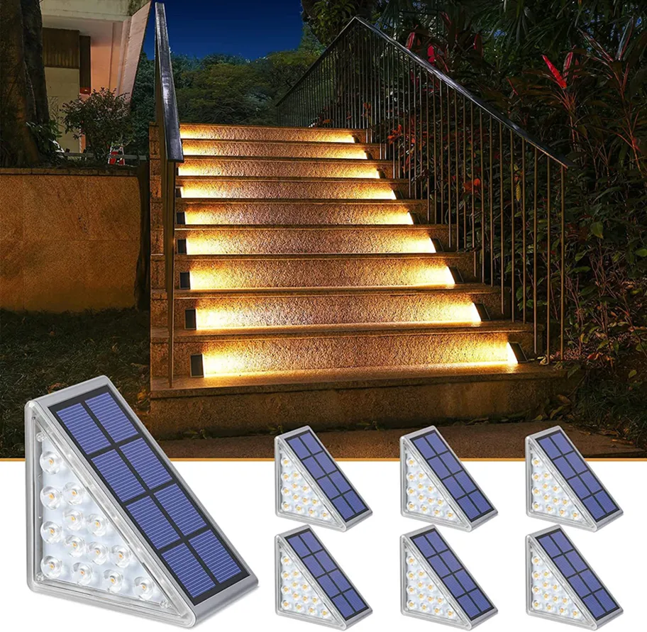 Üçgen Led Güneş Step Lights 13led açık merdiven ışıkları, bahçe, veranda, bahçe, yürüyüş yolları, ön kapı, araba yolu, sundurma sıcak beyaz hırsızlık için güneş güverte ışıkları