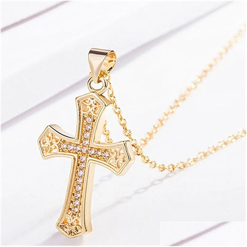 Hänge halsband Jesus Diamond Cross tro guldhalsband kedjor kvinnor män mode smycken vilja och sandiga släpp leverans hängen dhbug