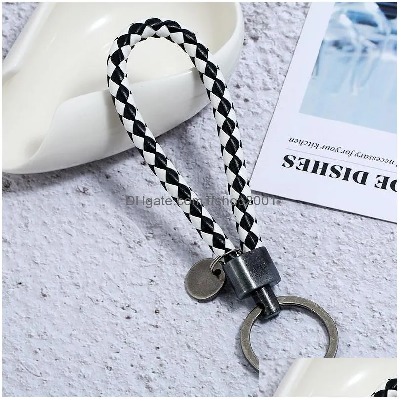 simple ancient silver key ring coin charm hand weave pu leather keychain bag hang fashiono jewelry for women men will and sandy black red