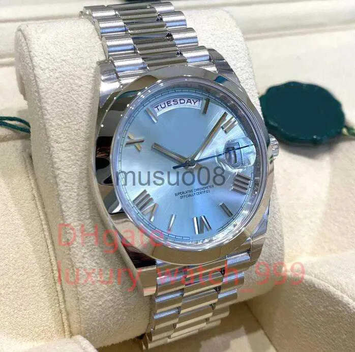 Outros Relógios de Pulso de Luxo Automático Masculino Platinum Ice Blue Day-Date 2023 Relógio 40mm 228206 Movimento mecânico totalmente automático 3235 J230606