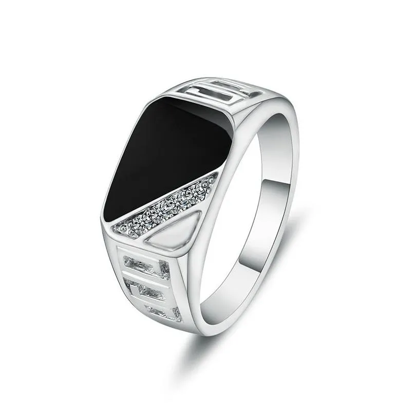 Band Ringen Maat 512 Klassieke Goud Kleur Strass Mannen Ring Zwart Emaille Mannelijke Vinger 3 Kleuren Drop Levering Sieraden Dhesf