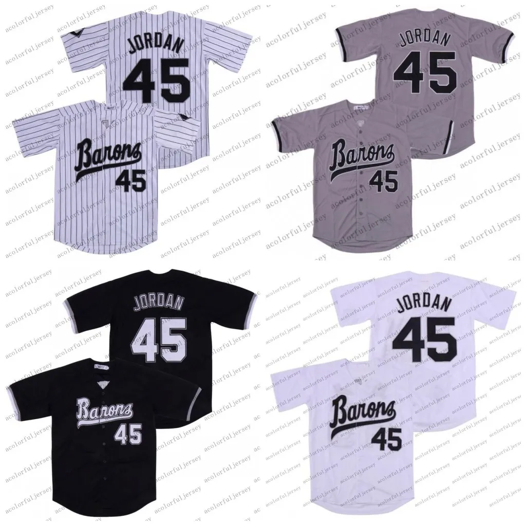 Męskie Birmingham Barons 45 Michael MJ Jersey Black White Grey Szyged Film Baseball Jerseys