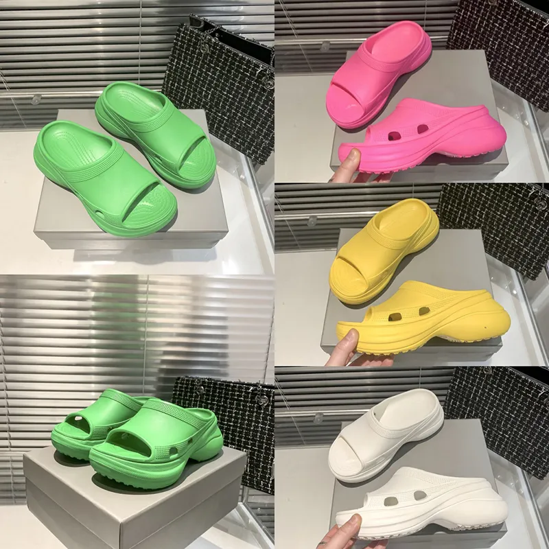 Kvinnors tofflor Paris Pool Slide Sandaler Lyxdesigner Sandal Black Green Pink White Yellow Fashion Summer Beach Shoes